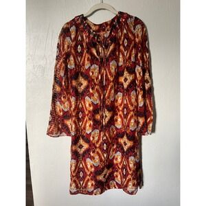 Tory Burch Silk Blend Ikat Print Tunic Dress Red Orange 2 51111424